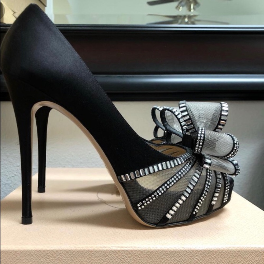 Valentino Shoes Crystal Versailles Bow Satin 7.5